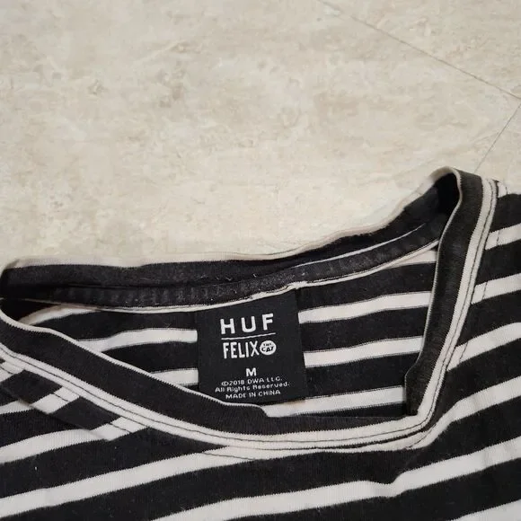 HUF X Felix The Cat Mens M Medium Striped Embroidered Streetwear‎ T Shirt RARE - Picture 6 of 9